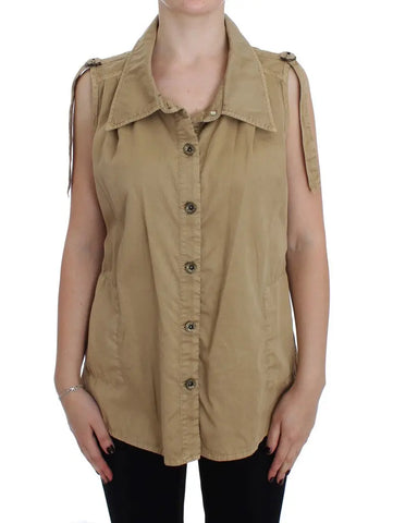 Beige Cotton Sleeveless Shirt PLEIN SUD