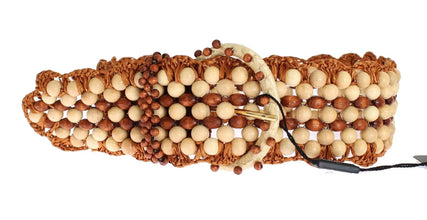 Brown Raffia Wood Beaded Wide Waist Belt Dolce & Gabbana