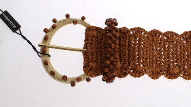 Brown Raffia Wood Beaded Wide Waist Belt Dolce & Gabbana