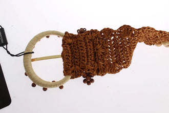 Brown Raffia Wood Beaded Wide Waist Belt Dolce & Gabbana