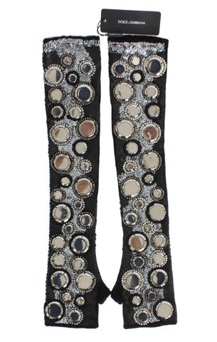 Black Cashmere Sequined Finger Less Gloves Dolce & Gabbana
