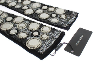 Black Cashmere Sequined Finger Less Gloves Dolce & Gabbana