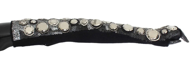 Black Cashmere Sequined Finger Less Gloves Dolce & Gabbana
