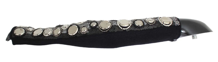 Black Cashmere Sequined Finger Less Gloves Dolce & Gabbana