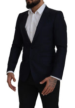 Blue Wool Single Breasted Coat Blazer Dolce & Gabbana