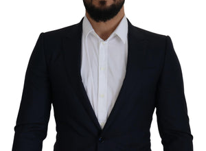 Blue Wool Single Breasted Coat Blazer Dolce & Gabbana