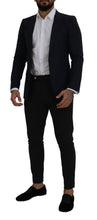 Blue Wool Single Breasted Coat Blazer Dolce & Gabbana