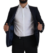 Blue Wool Single Breasted Coat Blazer Dolce & Gabbana