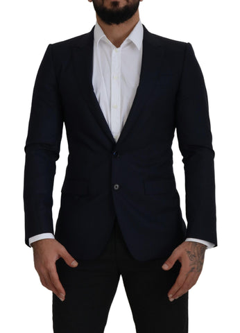 Blue Wool Single Breasted Coat Blazer Dolce & Gabbana
