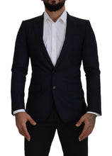 Blue Wool Single Breasted Coat Blazer Dolce & Gabbana