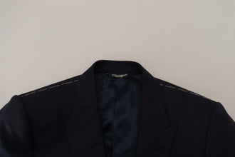 Blue Wool Single Breasted Coat Blazer Dolce & Gabbana