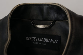 Black Leather Zipper Biker Coat Jacket Dolce & Gabbana