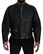 Black Leather Zipper Biker Coat Jacket Dolce & Gabbana