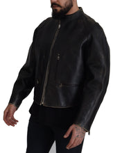 Black Leather Zipper Biker Coat Jacket Dolce & Gabbana