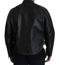 Black Leather Zipper Biker Coat Jacket Dolce & Gabbana