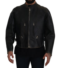 Black Leather Zipper Biker Coat Jacket Dolce & Gabbana