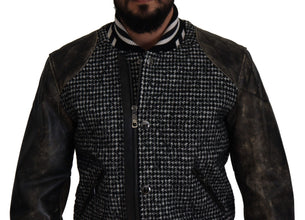 Black Houndstooth Polyester Bomber Jacket Dolce & Gabbana