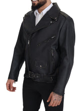 Black Leather Biker Coat Zipper Jacket Dolce & Gabbana