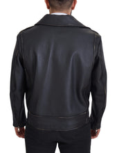 Black Leather Biker Coat Zipper Jacket Dolce & Gabbana