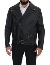 Black Leather Biker Coat Zipper Jacket Dolce & Gabbana