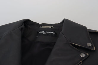 Black Leather Biker Coat Zipper Jacket Dolce & Gabbana