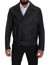 Black Leather Biker Coat Zipper Jacket Dolce & Gabbana