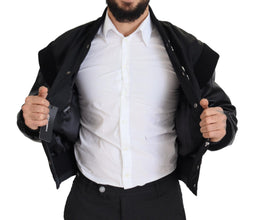 Black Nylon Crystals Coat Buttons Jacket Dolce & Gabbana