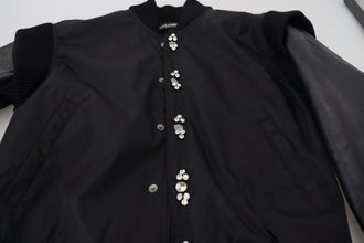 Black Nylon Crystals Coat Buttons Jacket Dolce & Gabbana