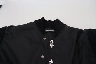 Black Nylon Crystals Coat Buttons Jacket Dolce & Gabbana