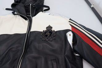 Black Leather Hooded Blouson Coat Jacket Dolce & Gabbana