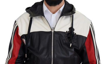 Black Leather Hooded Blouson Coat Jacket Dolce & Gabbana