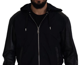 Black Polyester Hooded Blouson Coat Jacket Dolce & Gabbana