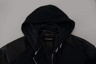 Black Polyester Hooded Blouson Coat Jacket Dolce & Gabbana