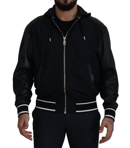 Black Polyester Hooded Blouson Coat Jacket Dolce & Gabbana