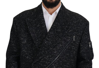 Black Wool Double Breasted Coat Men Jacket Dolce & Gabbana