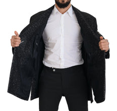 Black Wool Double Breasted Coat Men Jacket Dolce & Gabbana