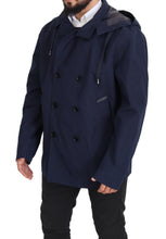 Blue Hooded Double Breasted Coat Jacket Dolce & Gabbana