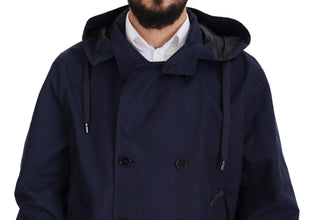 Blue Hooded Double Breasted Coat Jacket Dolce & Gabbana