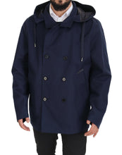 Blue Hooded Double Breasted Coat Jacket Dolce & Gabbana