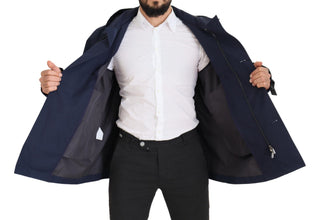 Blue Hooded Double Breasted Coat Jacket Dolce & Gabbana