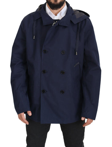 Blue Hooded Double Breasted Coat Jacket Dolce & Gabbana