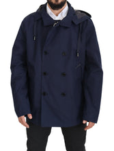 Blue Hooded Double Breasted Coat Jacket Dolce & Gabbana