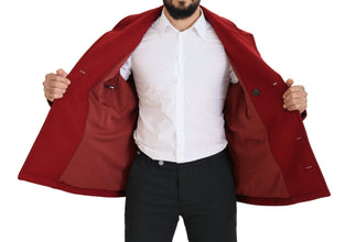 Red Wool Double Breasted Coat Jacket Dolce & Gabbana