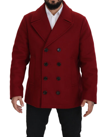 Red Wool Double Breasted Coat Jacket Dolce & Gabbana