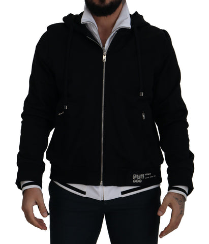 Black Polyester Hooded Full Zip Jacket Dolce & Gabbana