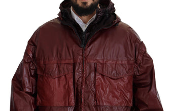 Bordeaux Cotton Hooded Full Zip Jacket Dolce & Gabbana