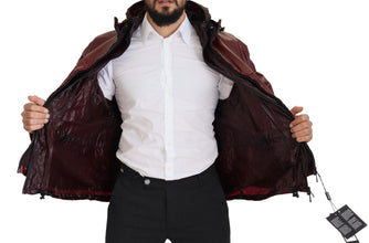 Bordeaux Cotton Hooded Full Zip Jacket Dolce & Gabbana
