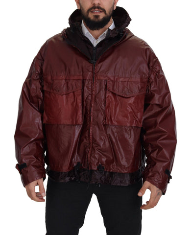 Bordeaux Cotton Hooded Full Zip Jacket Dolce & Gabbana