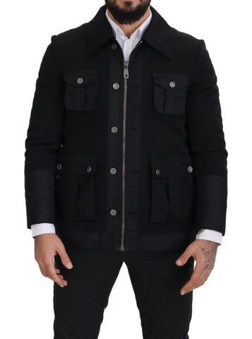 Black Wool Collared Full Zip Jacket Dolce & Gabbana