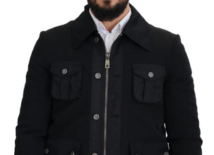 Black Wool Collared Full Zip Jacket Dolce & Gabbana